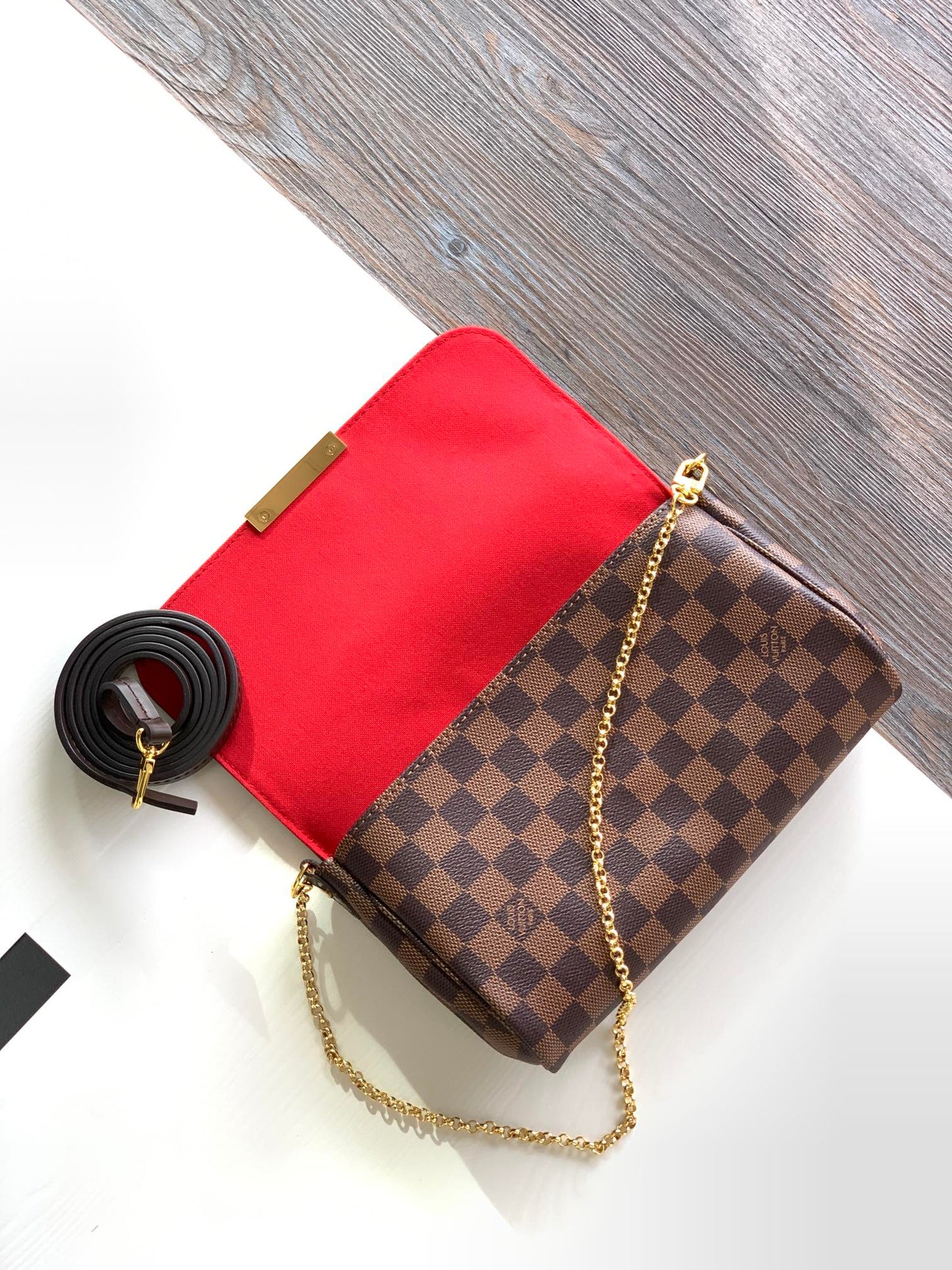 Louis Vuitton Brown Checkered Crossbody Shoulder Bag with Gold Chain Strap