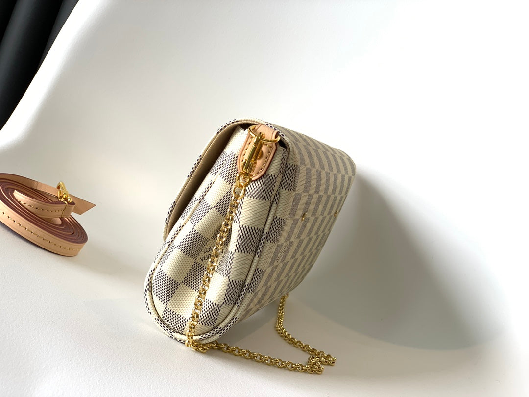 Louis Vuitton Checkered Print Envelope Crossbody Bag with Gold Chain Strap
