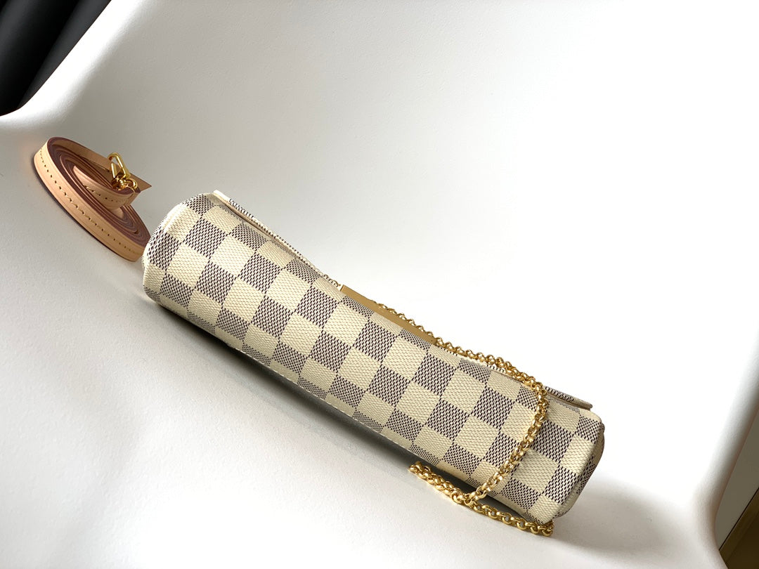 Louis Vuitton Damier Azur Favorite PM Handbag - White/Grey Checkered Crossbody Bag