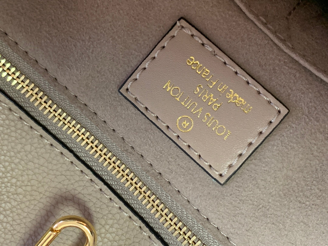 Louis Vuitton Elegant Taupe Embossed Leather Tote Bag with Top Handles