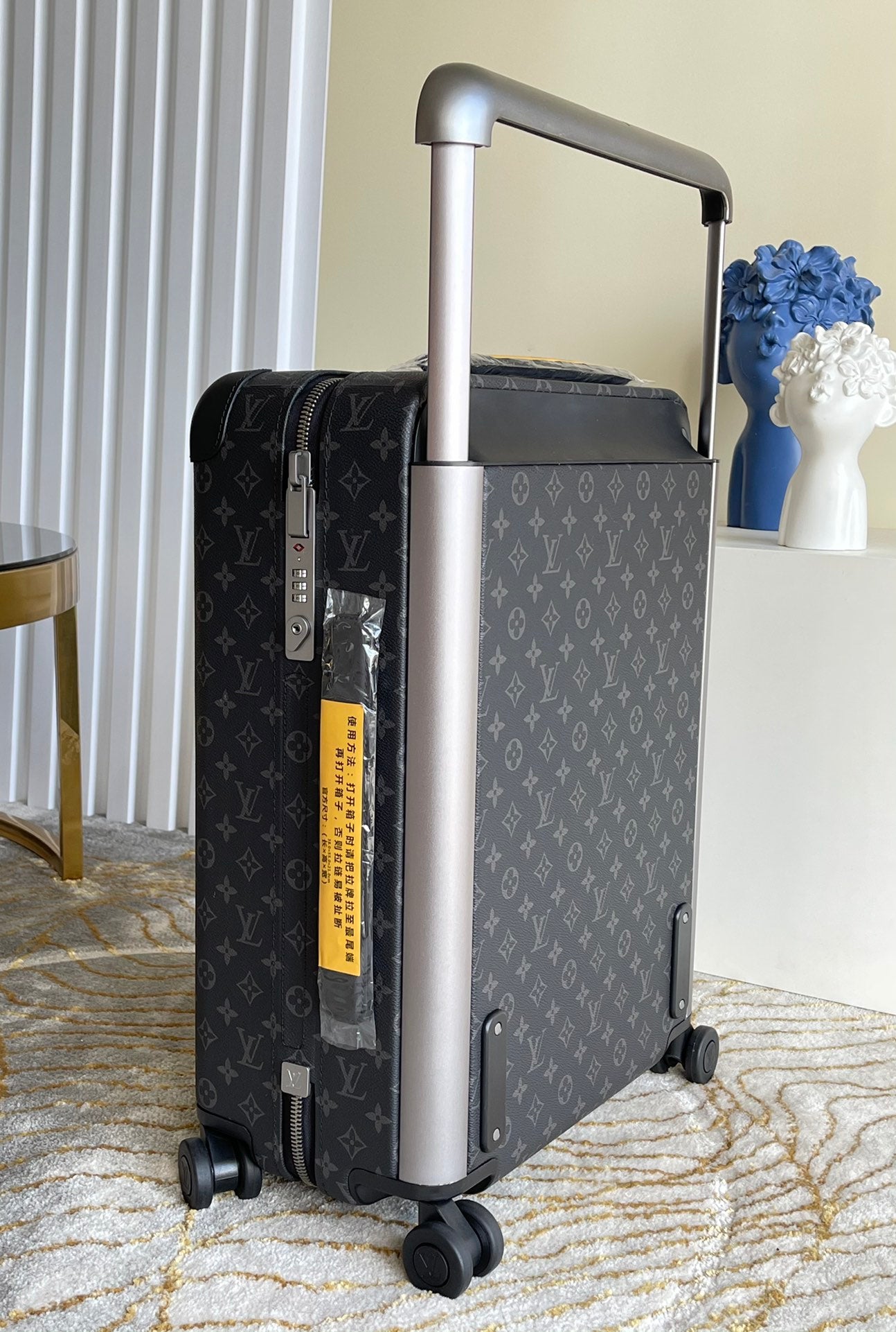 Modern Black Monogram Print Hardshell Carry-On Spinner Suitcase