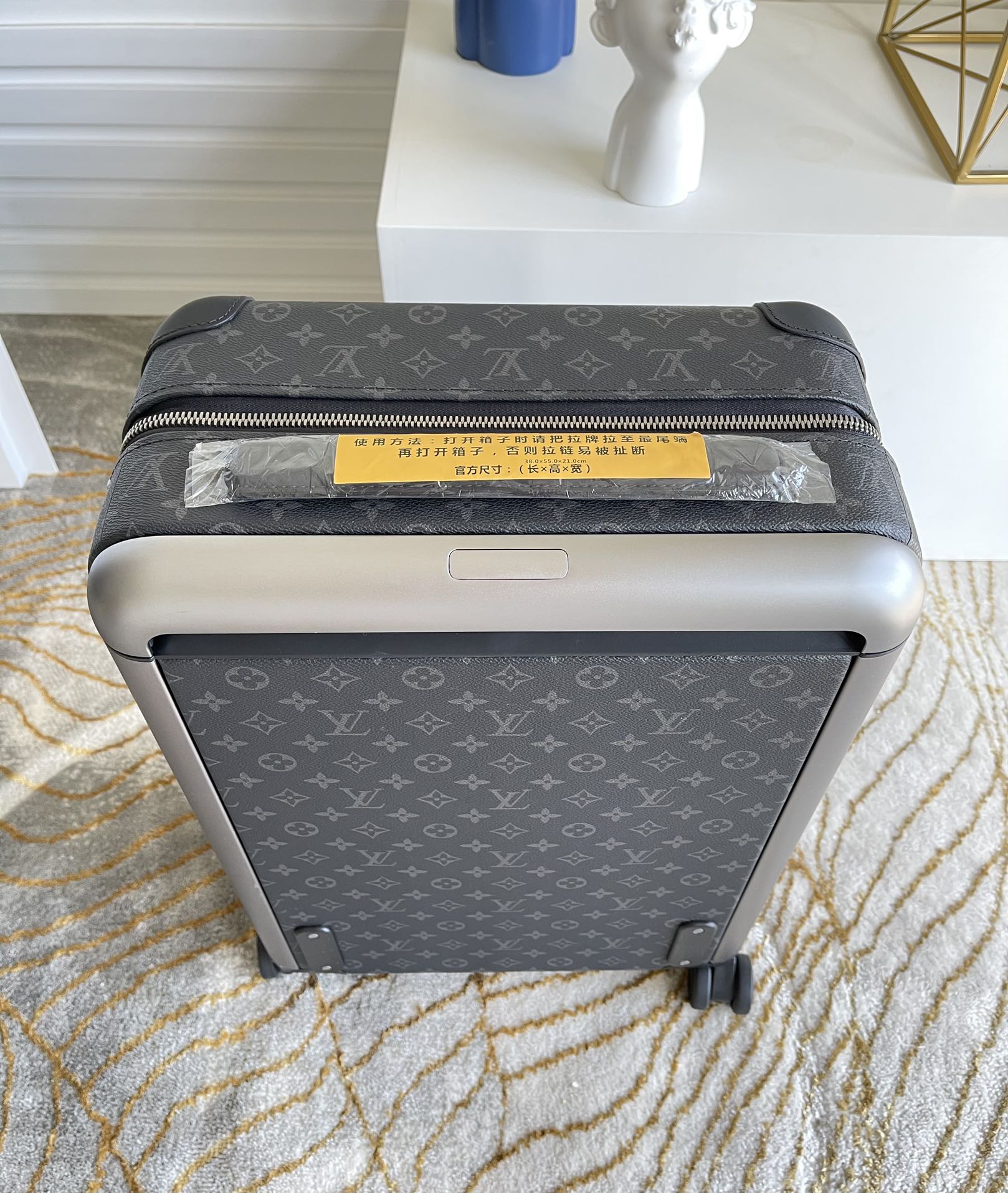 Modern Black Monogram Print Hardshell Carry-On Spinner Suitcase