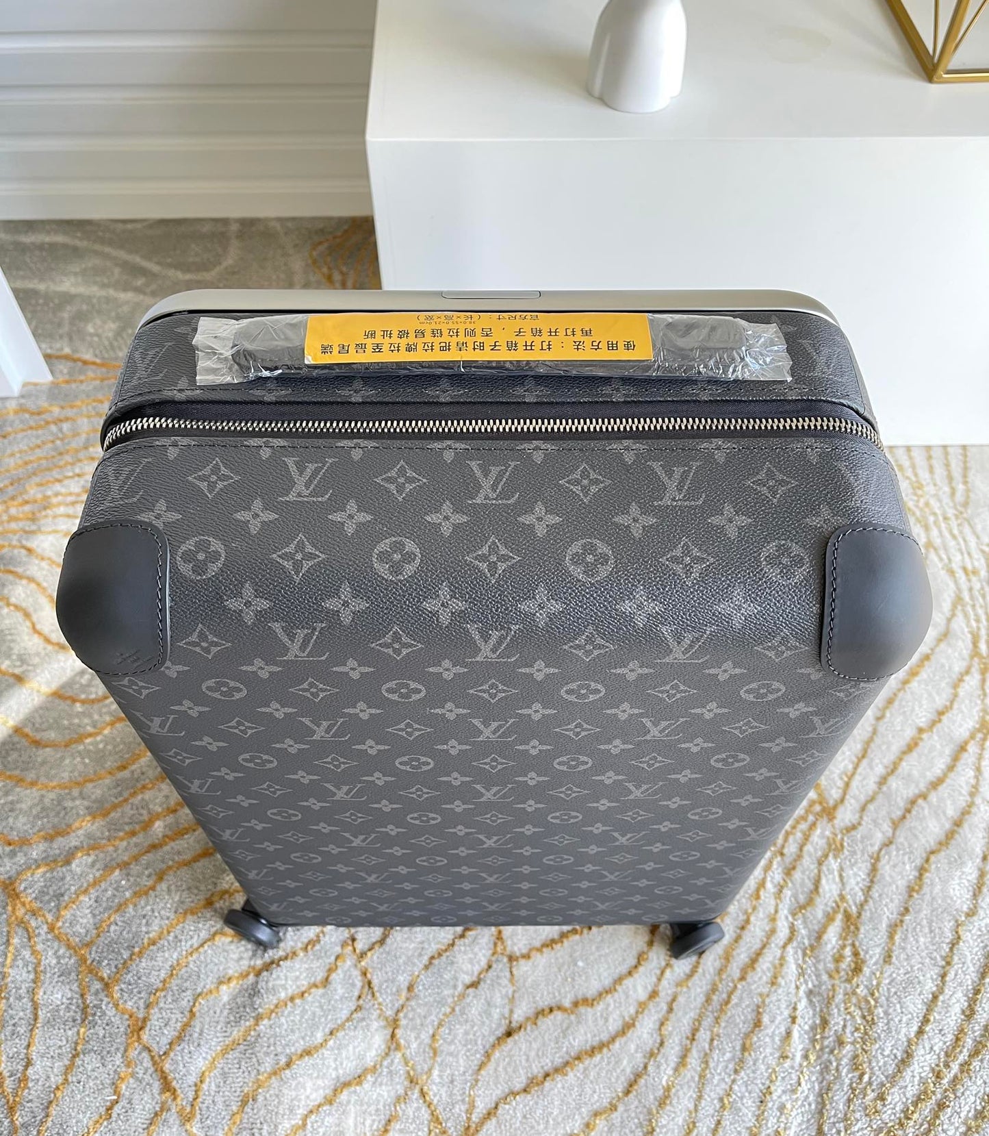 Modern Black Monogram Print Hardshell Carry-On Spinner Suitcase