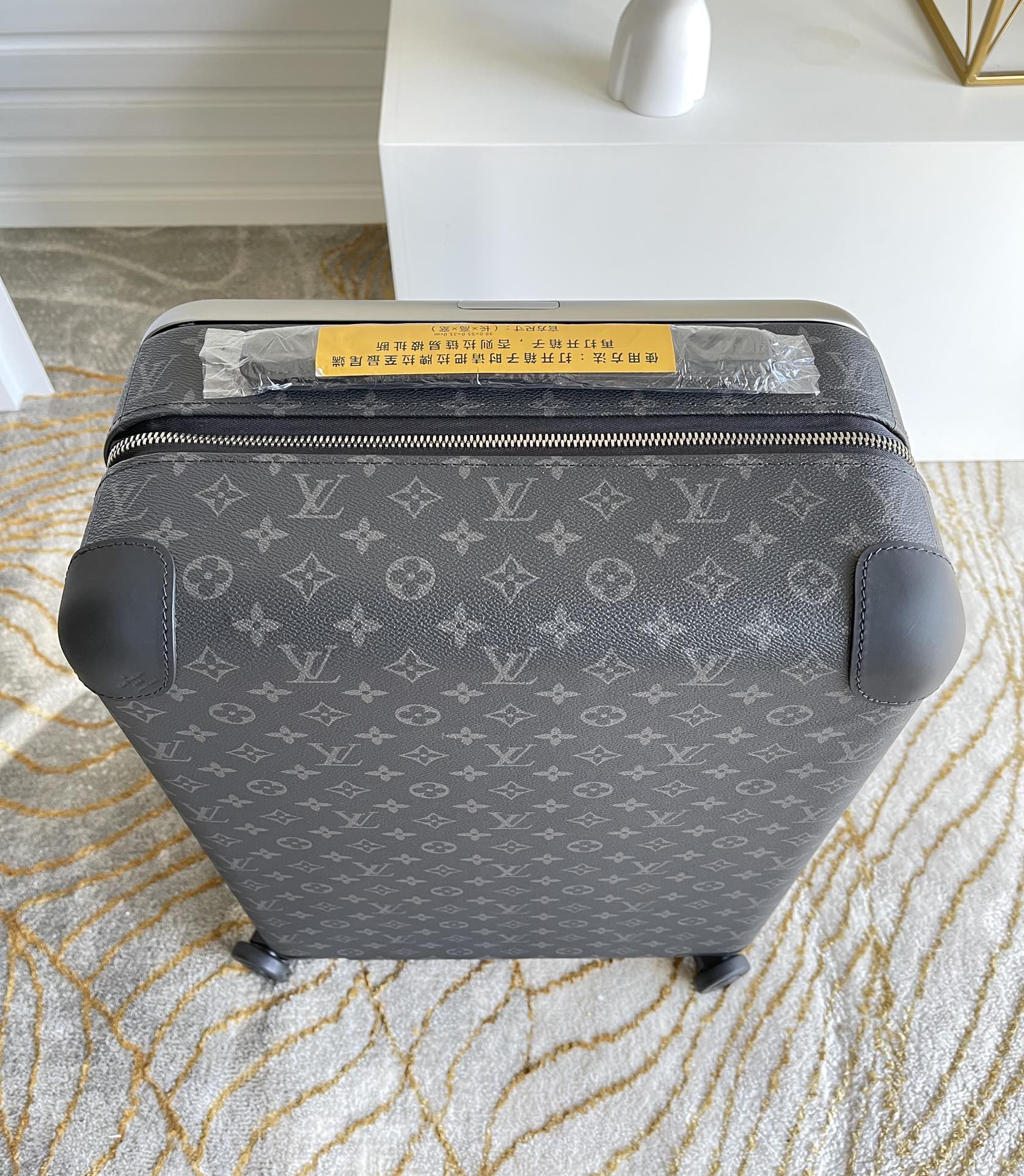 Modern Black Monogram Print Hardshell Carry-On Spinner Suitcase