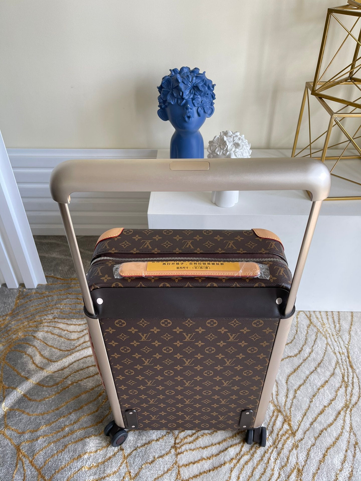 Luxury Brown Monogram Rolling Carry-On Suitcase with Spinner Wheels