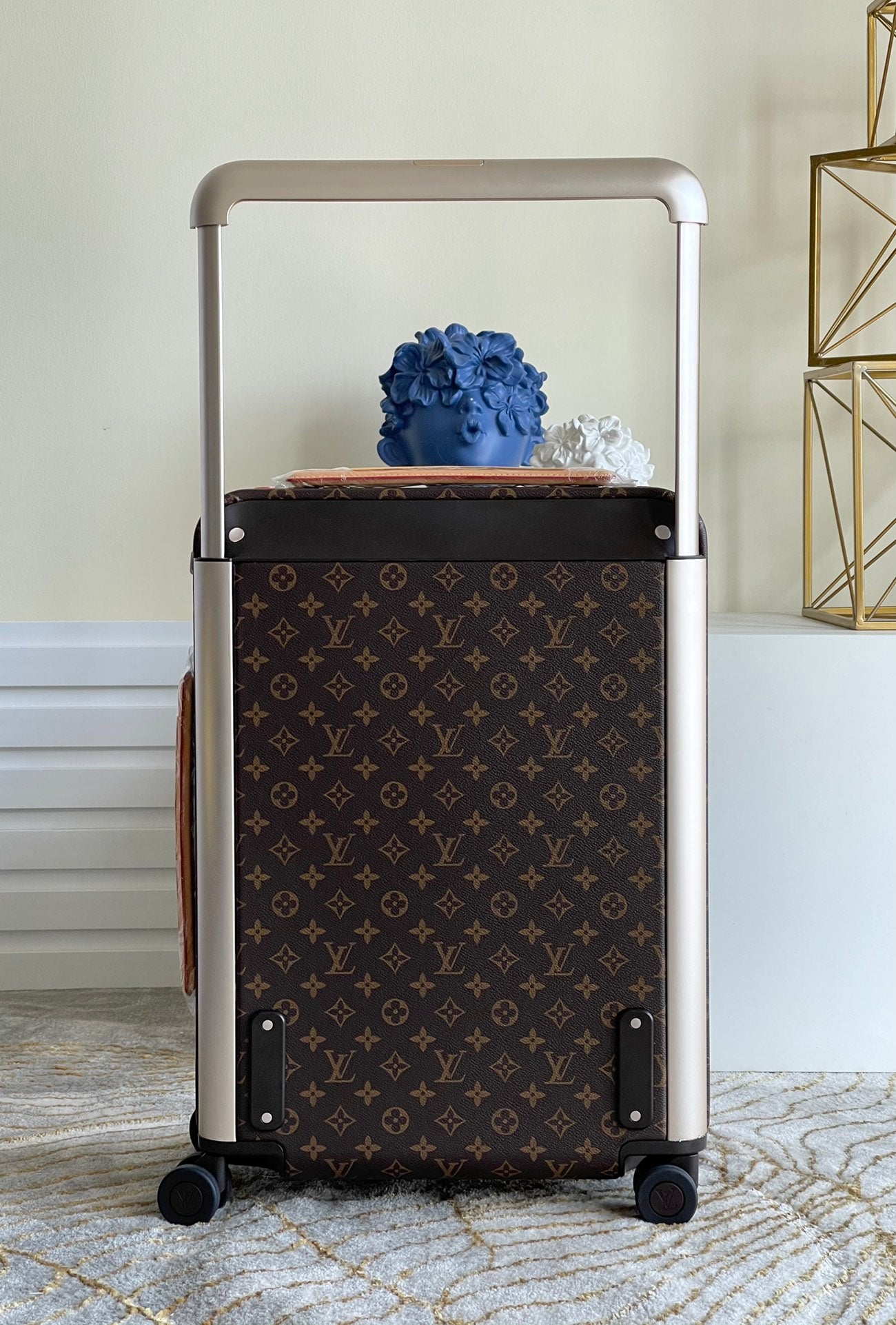 Luxury Brown Monogram Rolling Carry-On Suitcase with Spinner Wheels