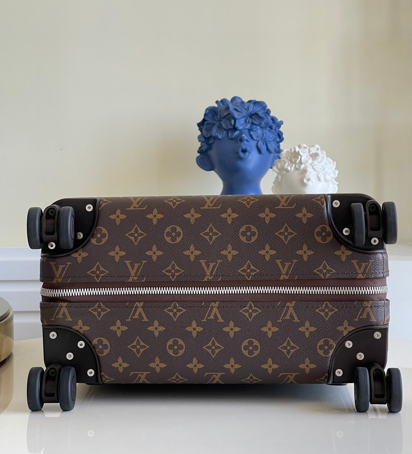 Luxury Brown Monogram Rolling Carry-On Suitcase with Spinner Wheels