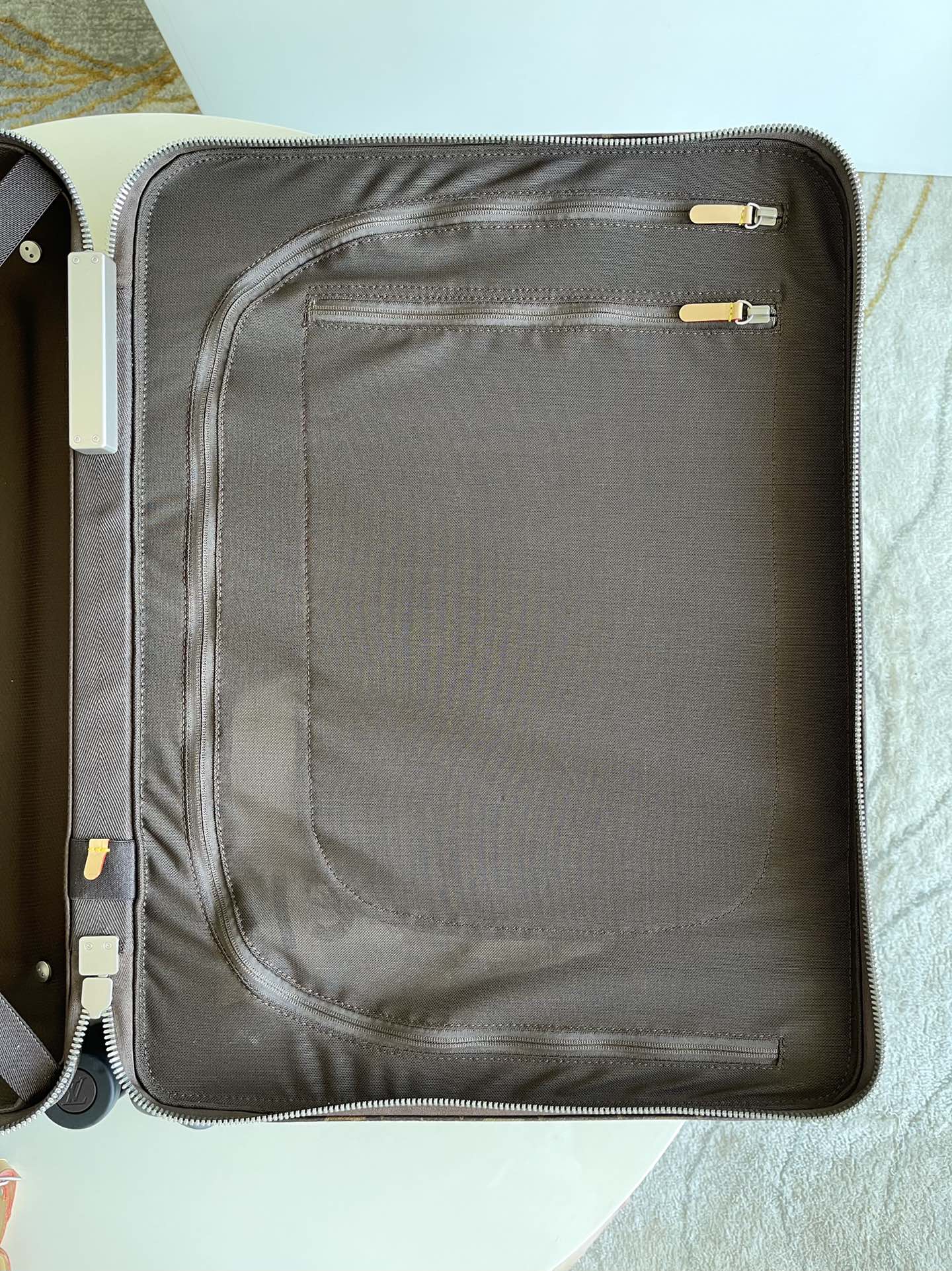 Luxury Brown Monogram Rolling Carry-On Suitcase with Spinner Wheels