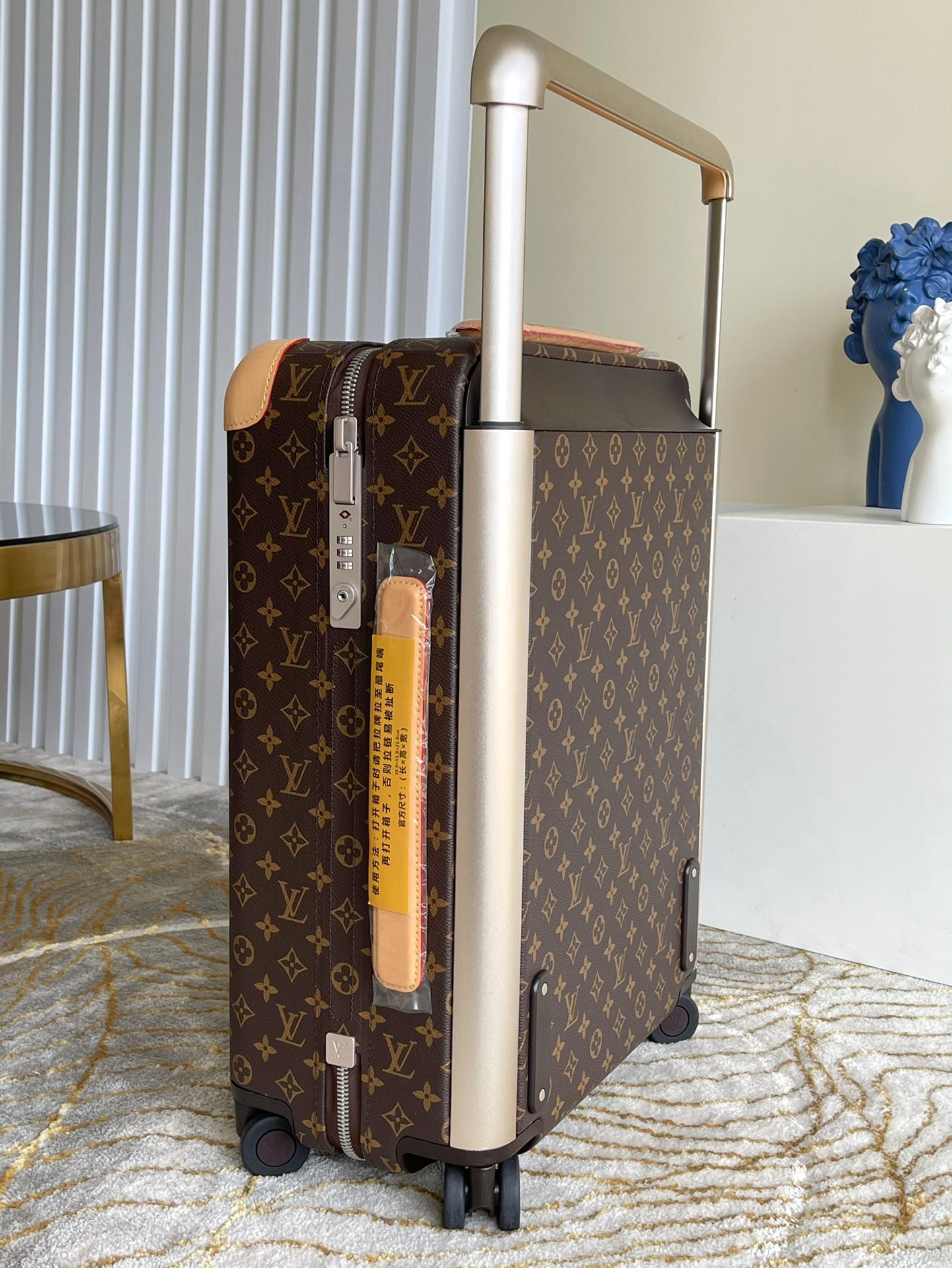 Luxury Brown Monogram Rolling Carry-On Suitcase with Spinner Wheels