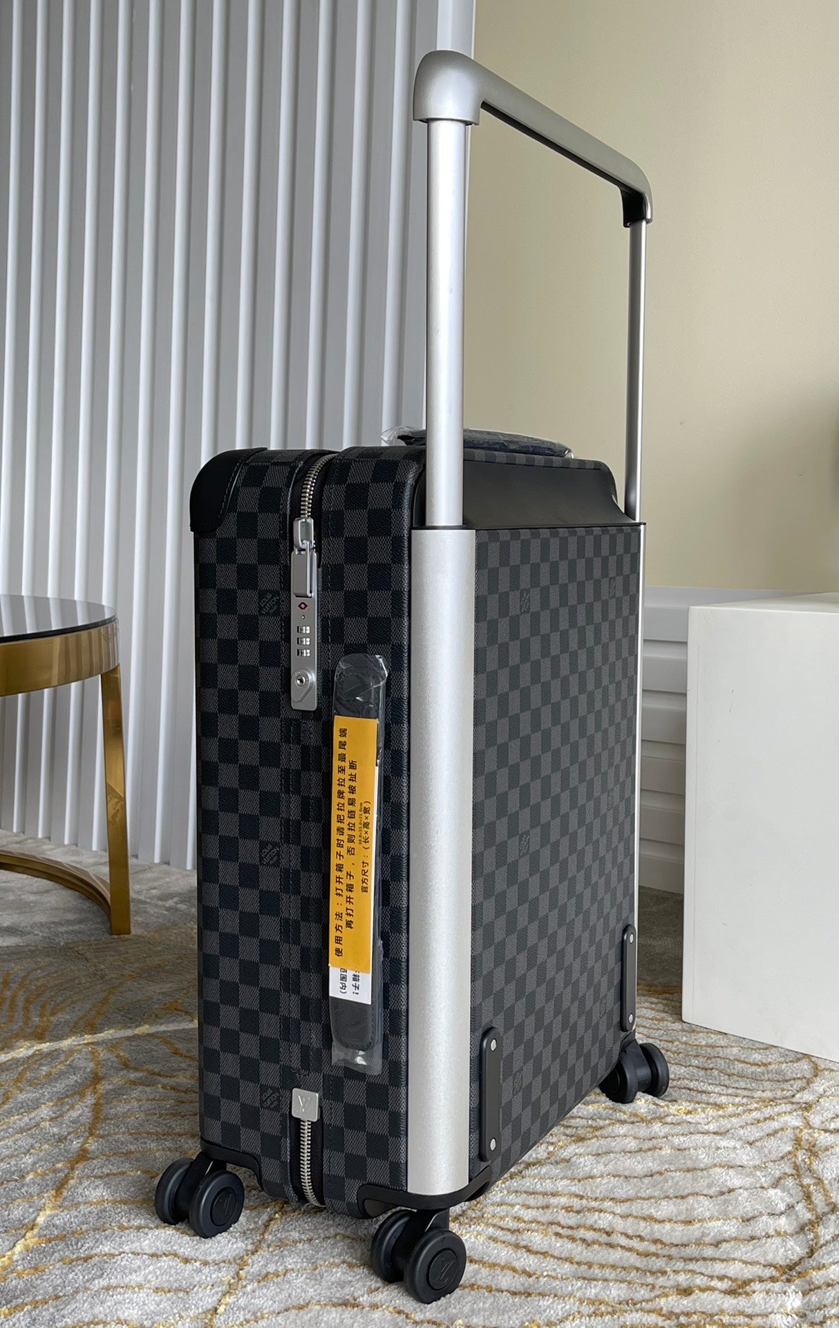 Grey and Black Checkered Hardside Spinner Luggage Suitcase