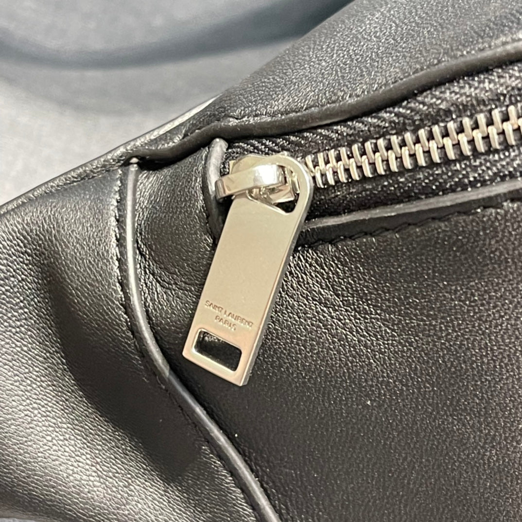 Saint Laurent Cassandre Leather Belt Bag in Black with Silver Hardware