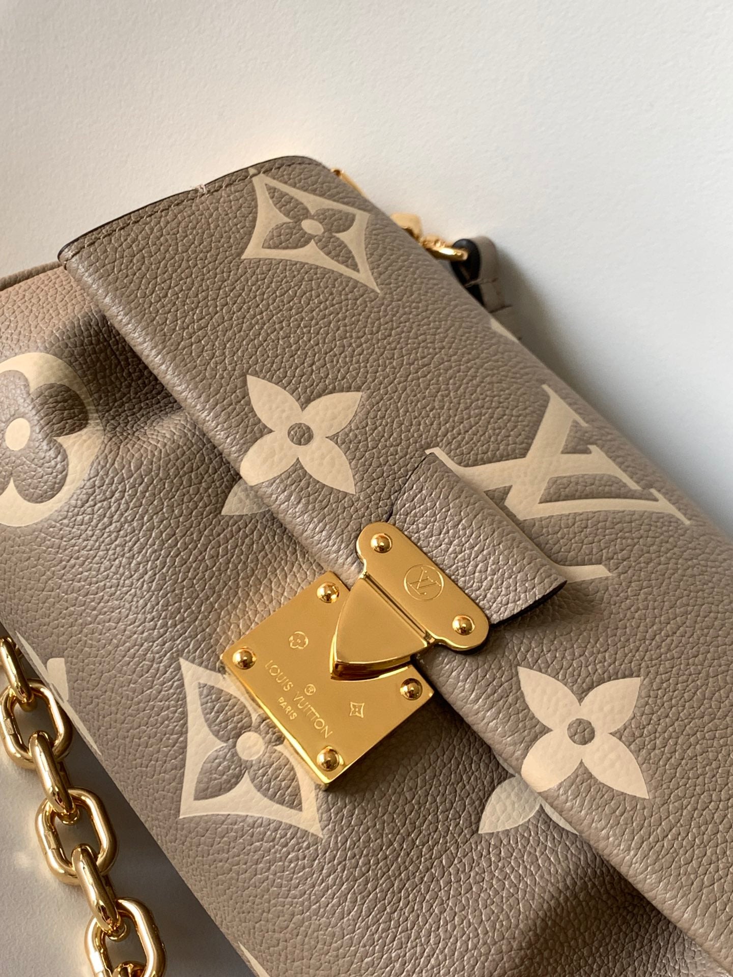 Louis Vuitton Taupe Monogram Leather Baguette Shoulder Bag with Gold Chain