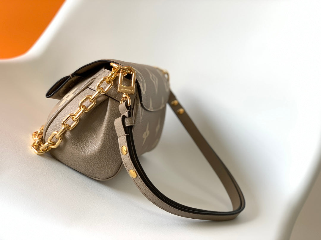 Louis Vuitton Taupe Monogram Leather Baguette Shoulder Bag with Gold Chain
