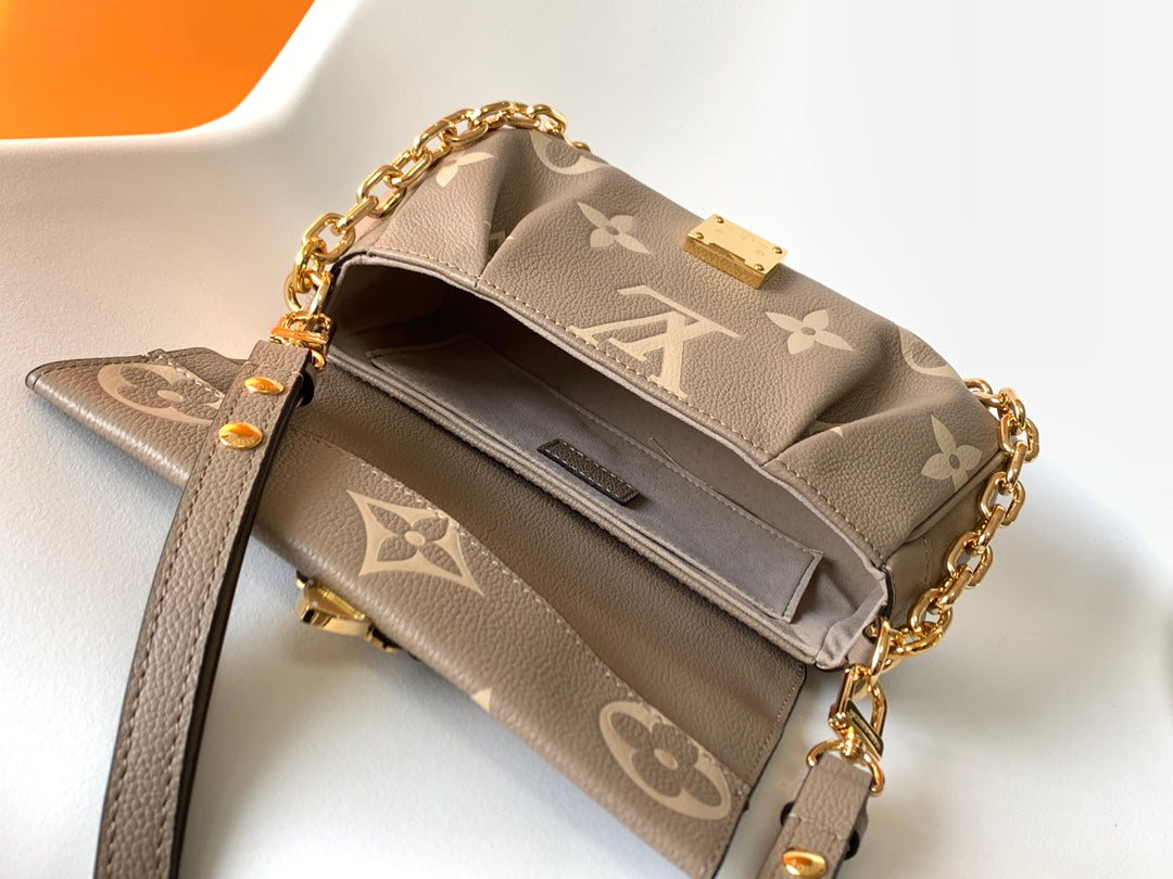 Louis Vuitton Taupe Monogram Leather Baguette Shoulder Bag with Gold Chain