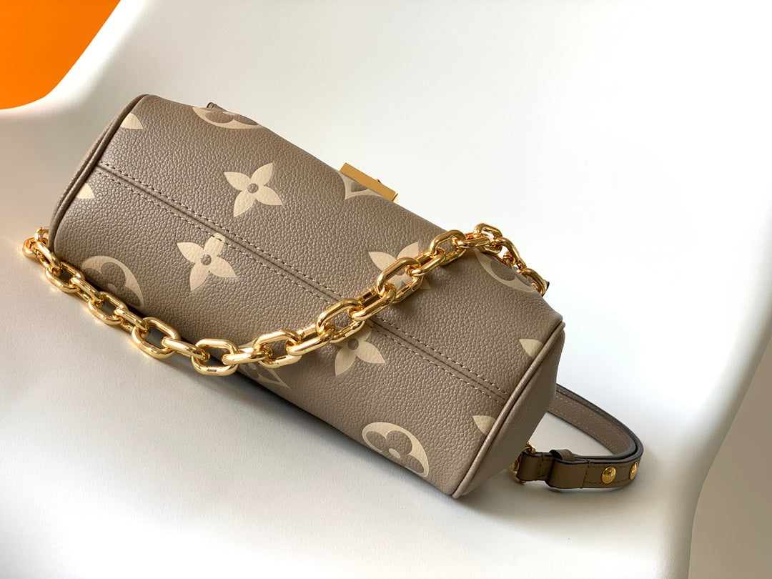 Louis Vuitton Taupe Monogram Leather Baguette Shoulder Bag with Gold Chain
