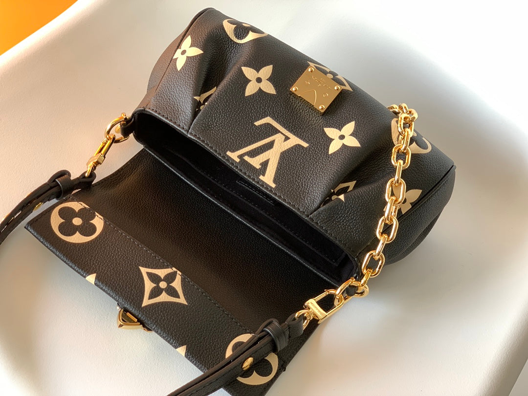 Louis Vuitton Elegant Black Leather Monogram Crossbody Bag with Gold Chain