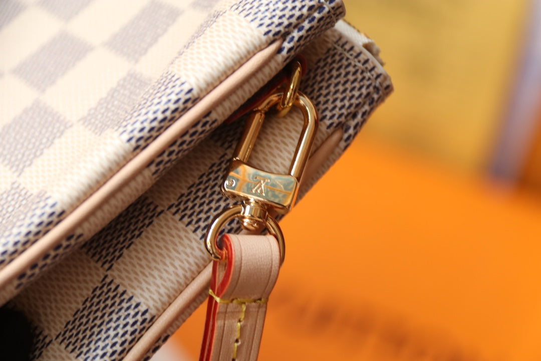 Louis Vuitton White and Grey Checkered Mini Crossbody Bag with Leather Strap