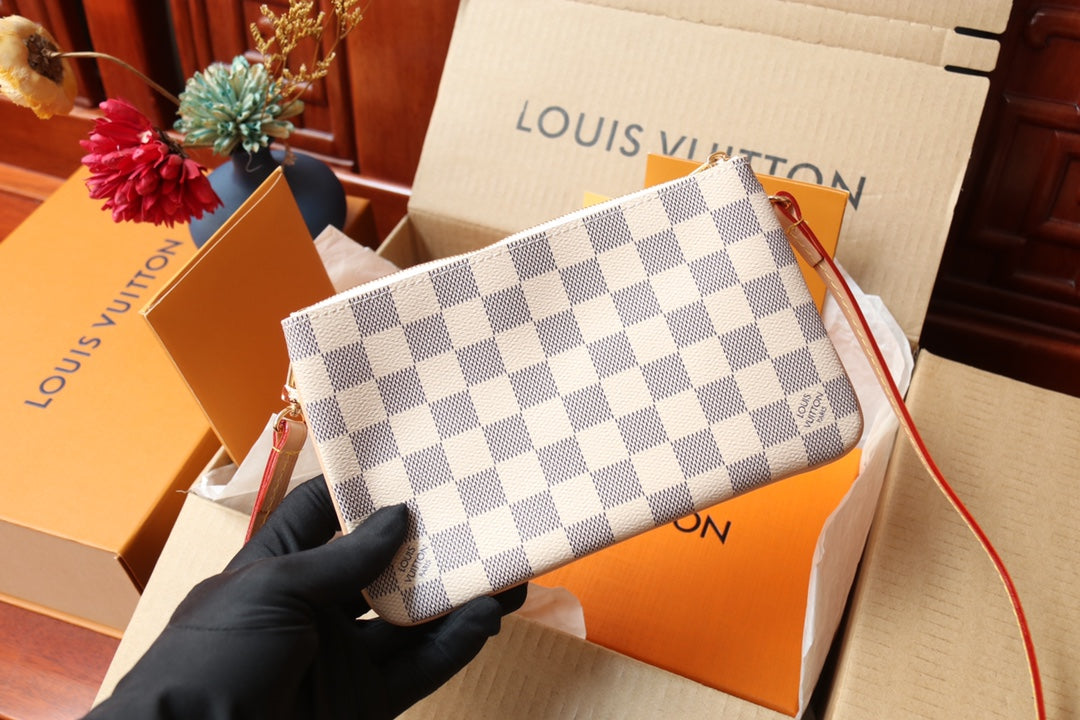 Louis Vuitton White and Grey Checkered Mini Crossbody Bag with Leather Strap