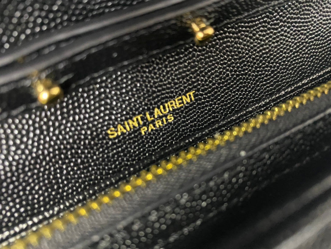 Saint Laurent Cassandre Matelassé Leather Wallet on Chain - Black/Gold