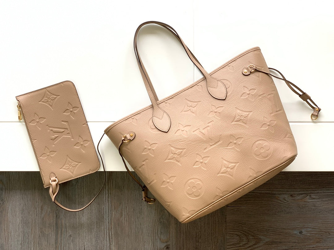 Louis Vuitton Elegant Taupe Embossed Monogram Leather Shoulder Tote Bag