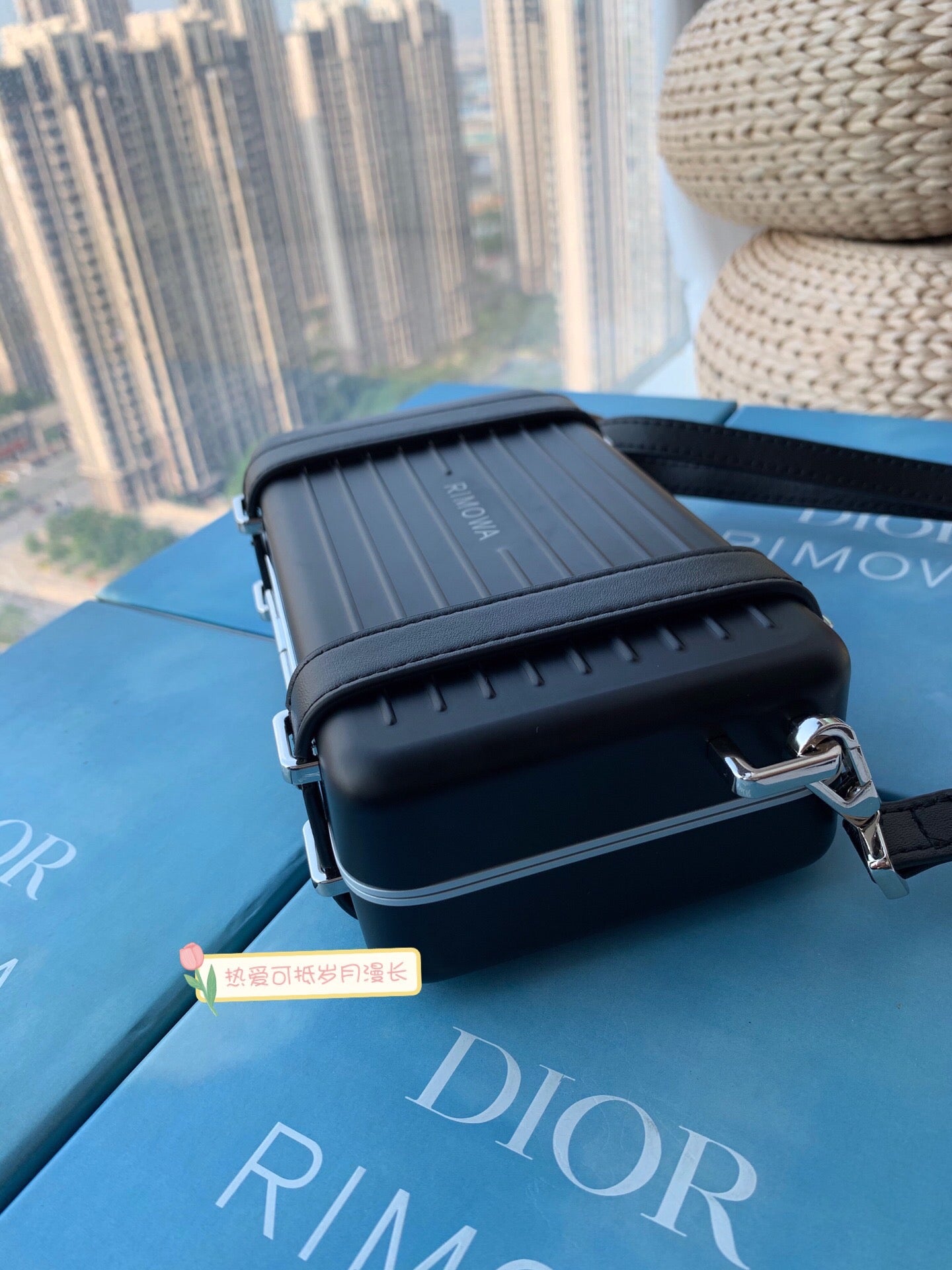Matte Black Ribbed Hardshell Mini Suitcase Crossbody Bag