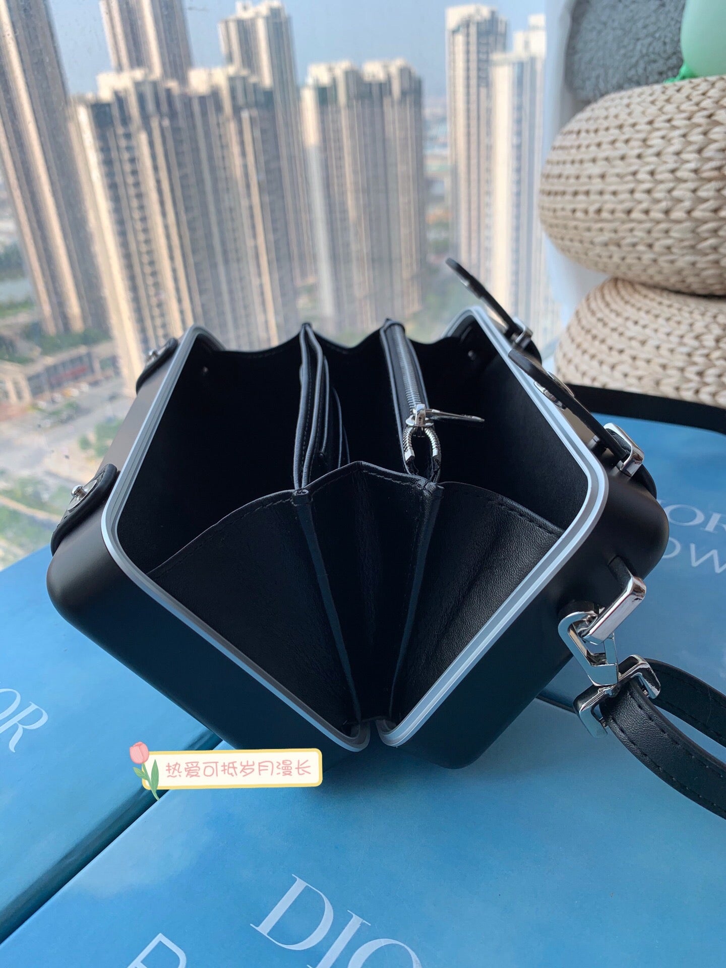 Matte Black Ribbed Hardshell Mini Suitcase Crossbody Bag