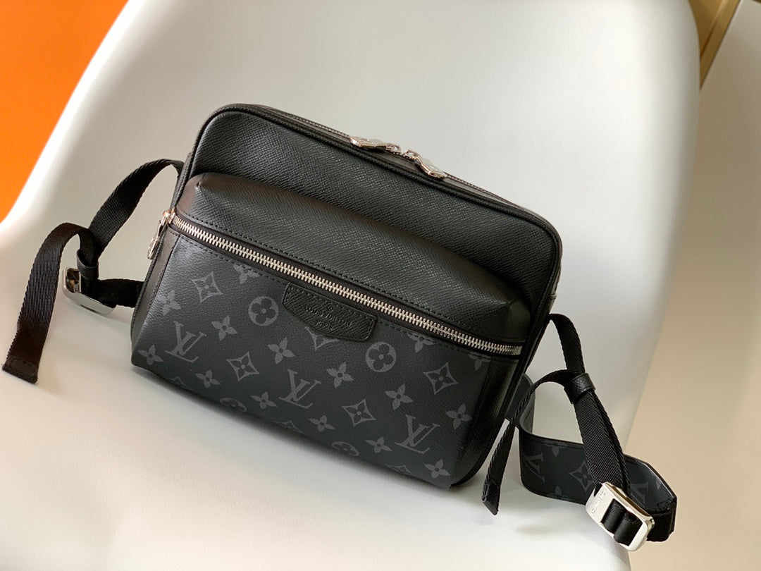 Louis Vuitton Luxury Black Monogram Canvas Crossbody Messenger Bag for Men