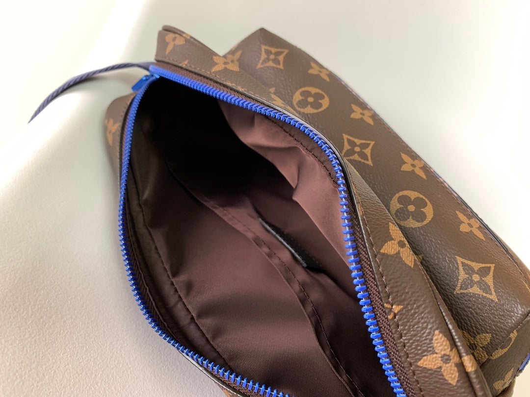 Louis Vuitton Brown Monogram Pattern Crossbody Messenger Bag with Blue Accent