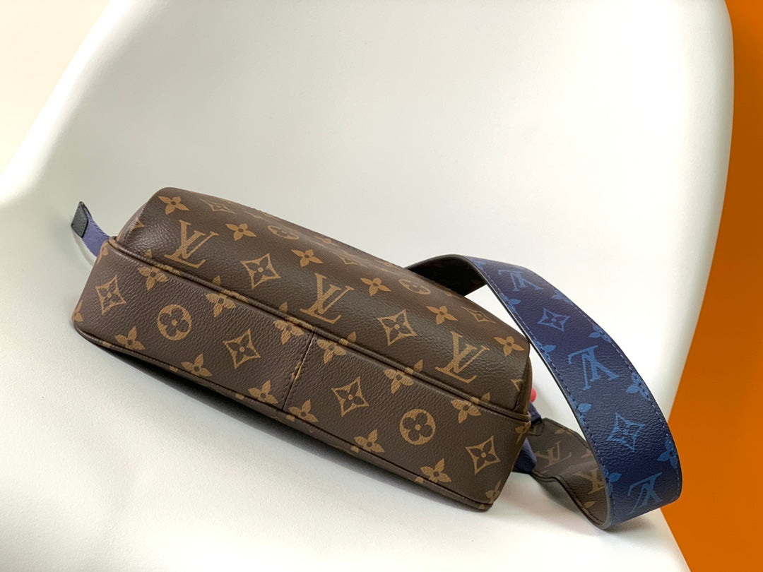 Louis Vuitton Brown Monogram Pattern Crossbody Messenger Bag with Blue Accent