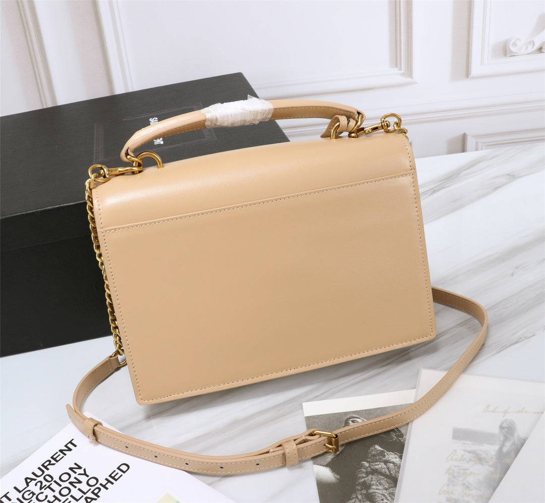 Saint Laurent Medium Sunset Shoulder Bag in Smooth Leather - Beige