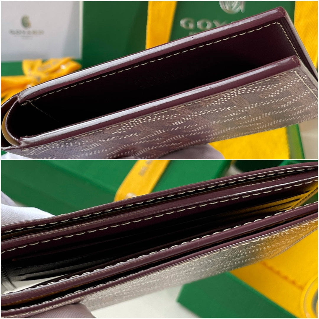 Gogy Luxury Burgundy Chevron Pattern Men's Leather Bi-Fold Wallet