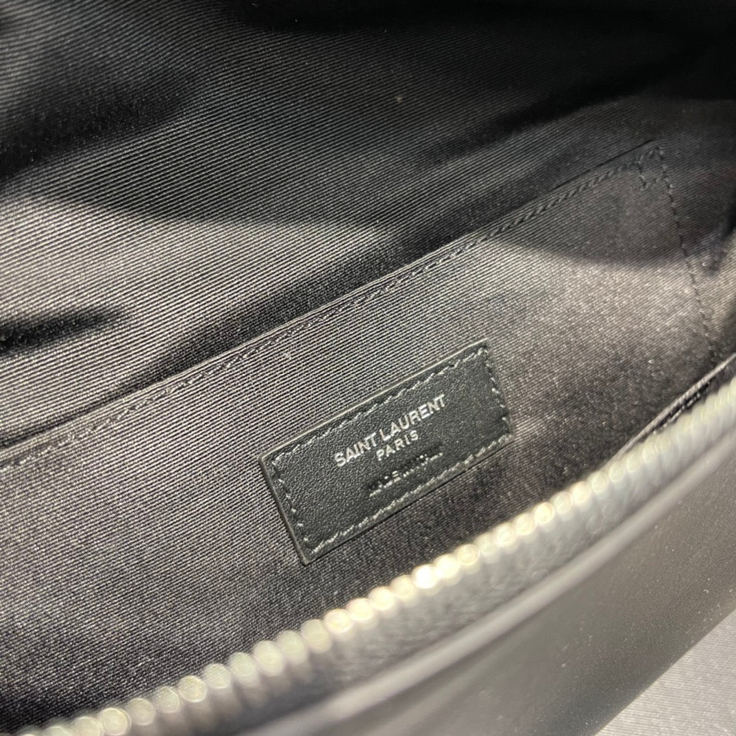 Saint Laurent Black Smooth Leather Belt Bag with Silver-Tone Hardware