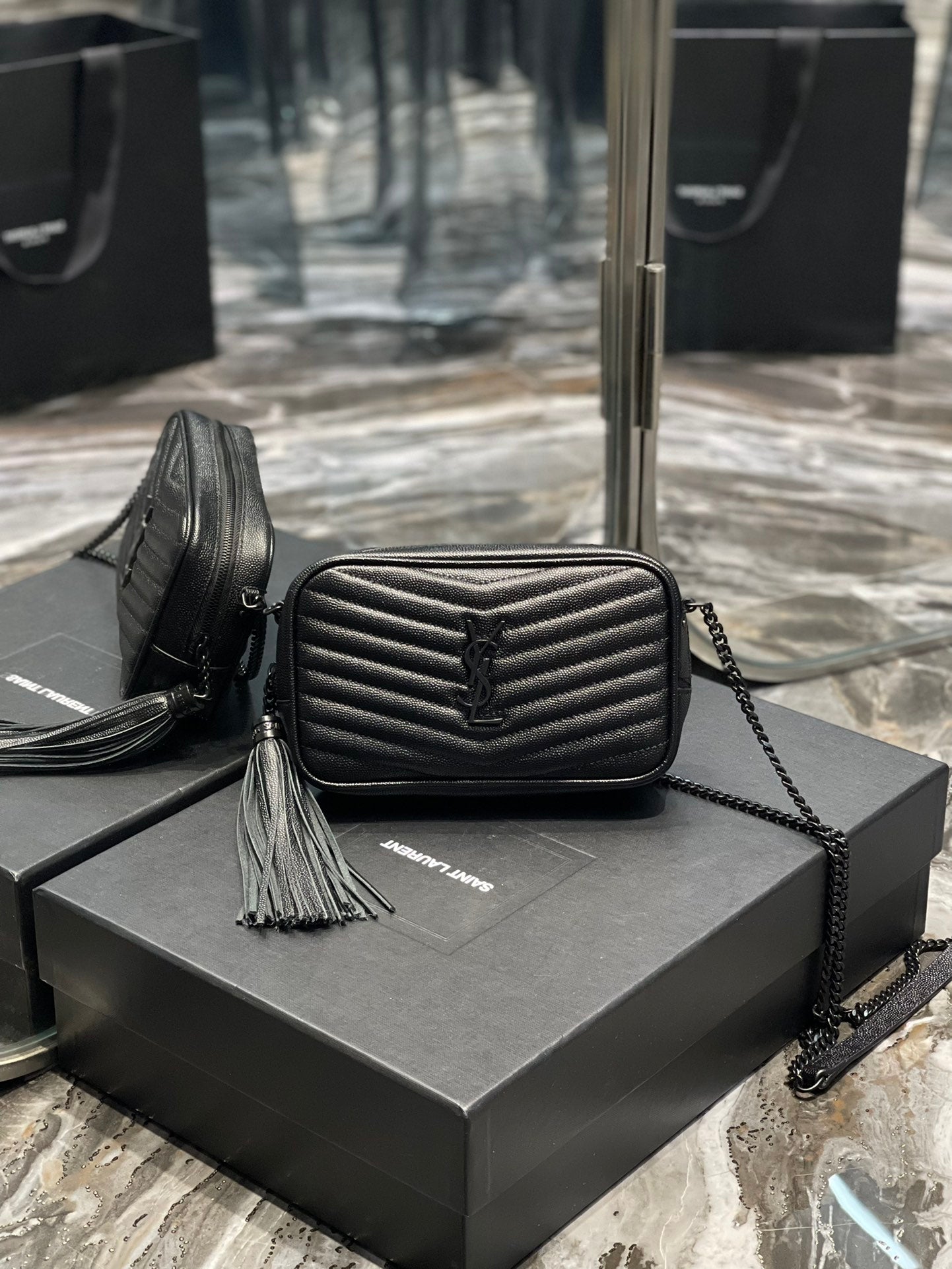 Saint Laurent Lou Mini Bag in Quilted Leather with Tassel - Black