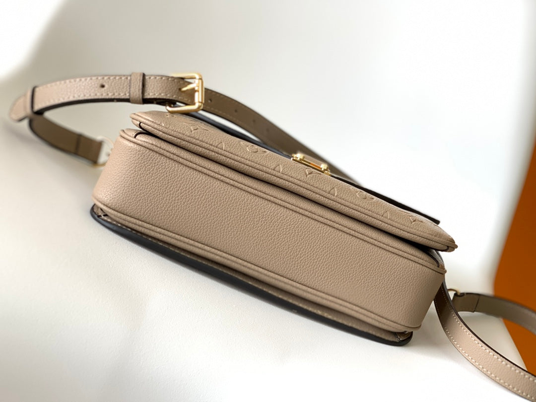 Louis Vuitton Taupe Embossed Leather Crossbody Satchel with Top Handle