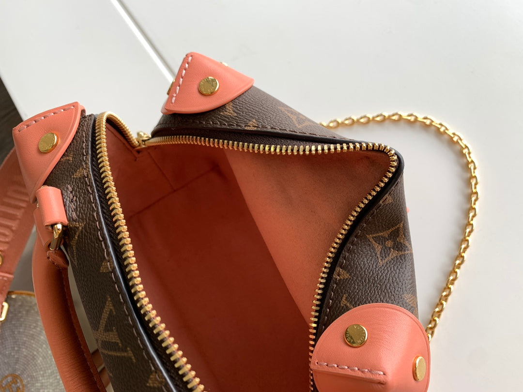 Louis Vuitton Structured Monogram Mini Trunk Bag with Pink Fabric Strap