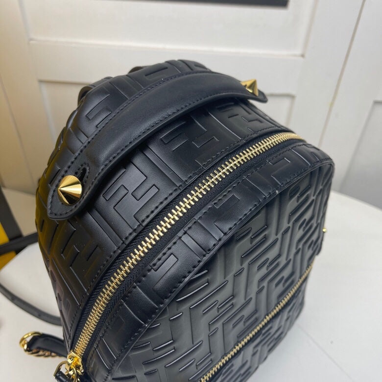 Fendi FF Embossed Leather Backpack - Black