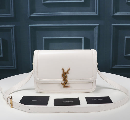 Saint Laurent Small Solferino Leather Shoulder Bag in White