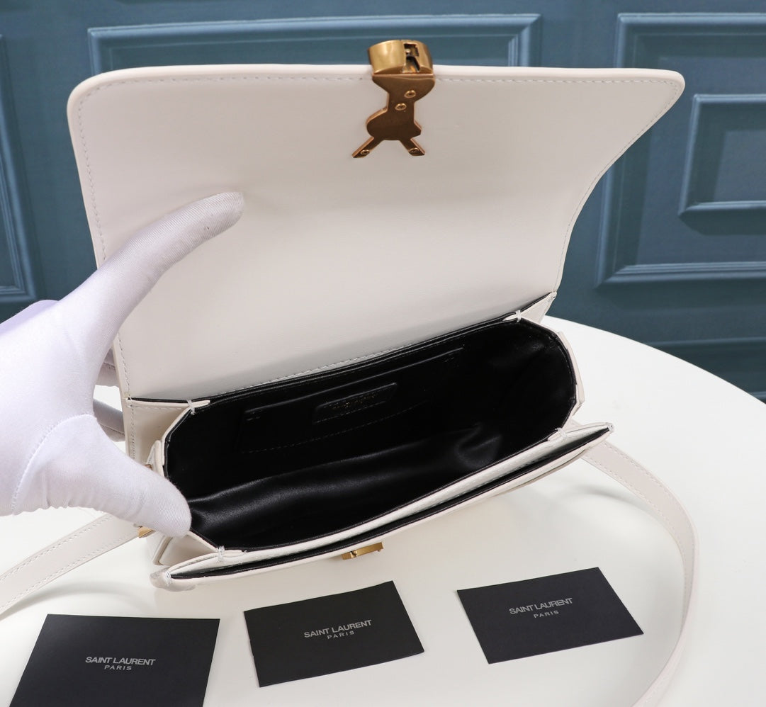 Saint Laurent Small Solferino Leather Shoulder Bag in White