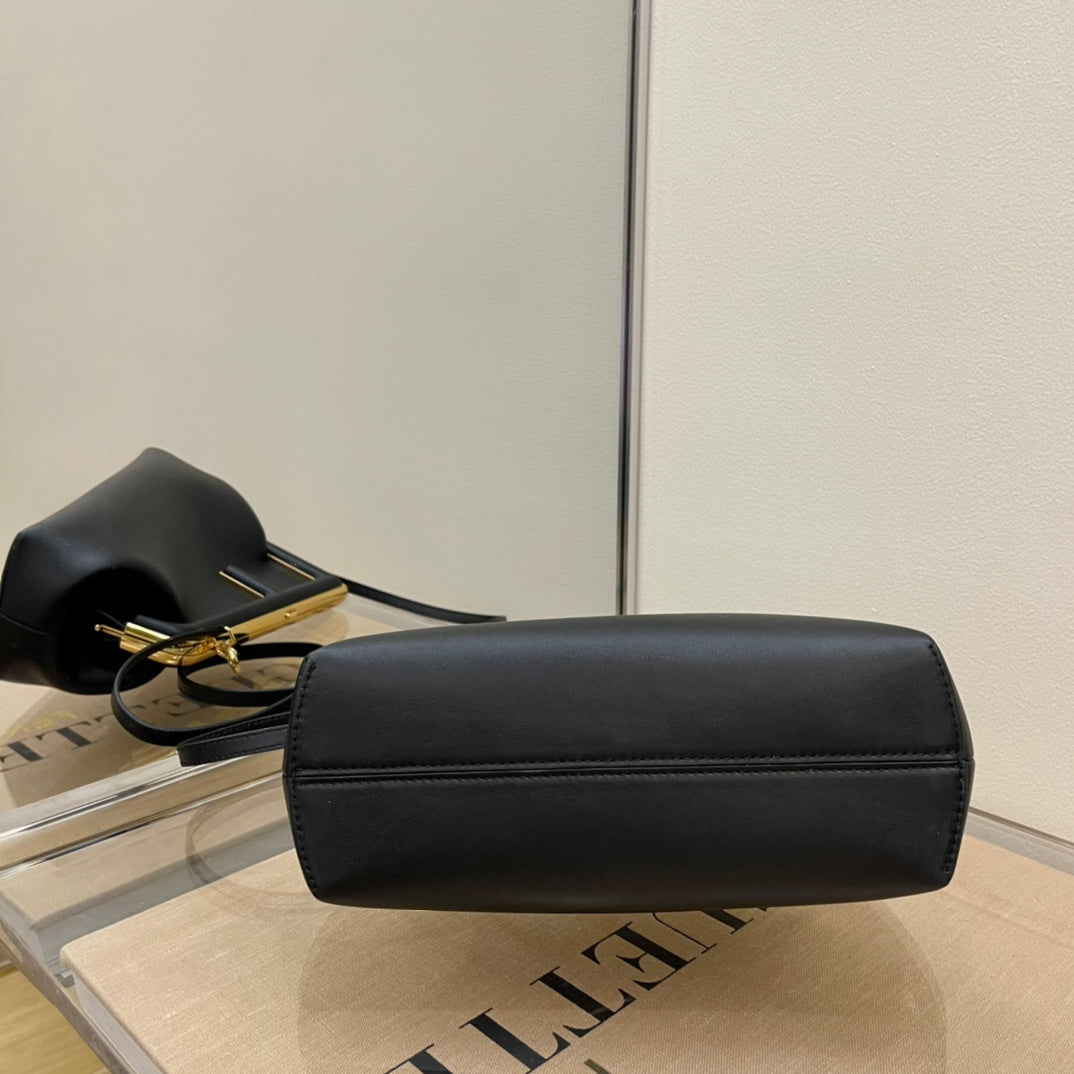 Fendi First Small Black Leather Bag with Gold-Finish Metal F Clasp