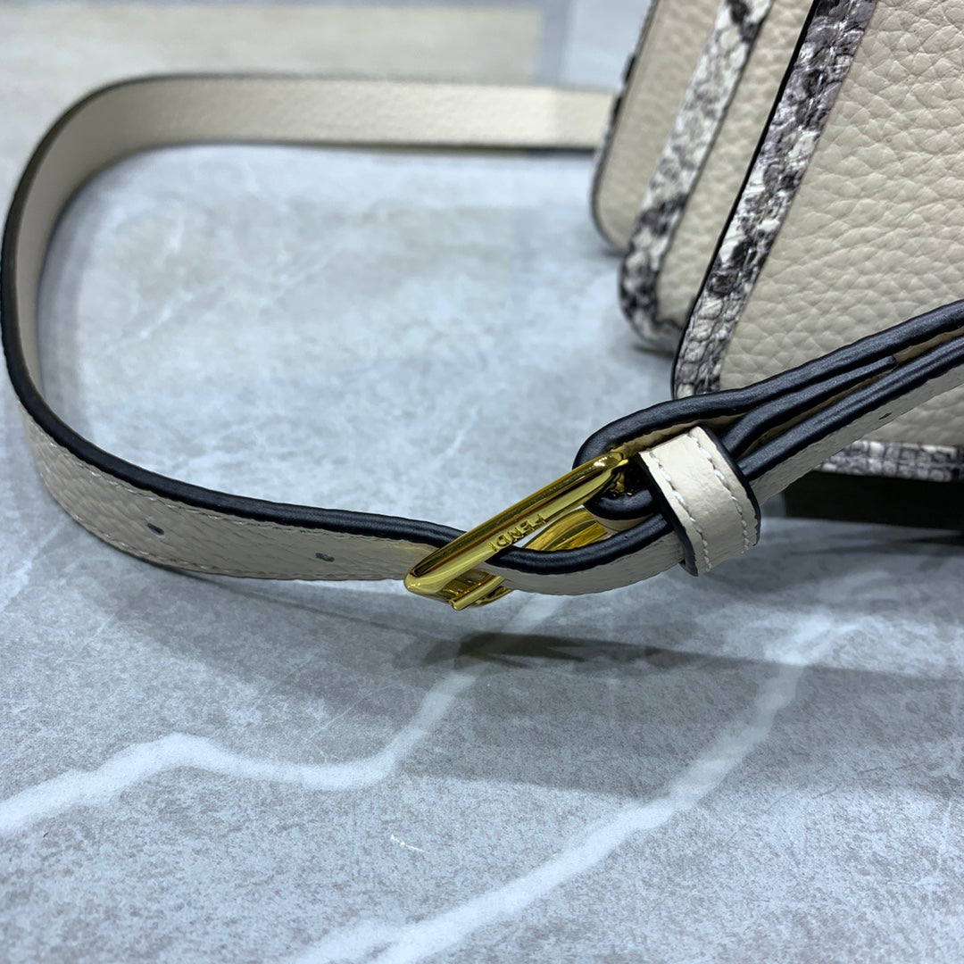 Fendi Peekaboo Medium Leather Handbag - Beige with FF Motif Trim