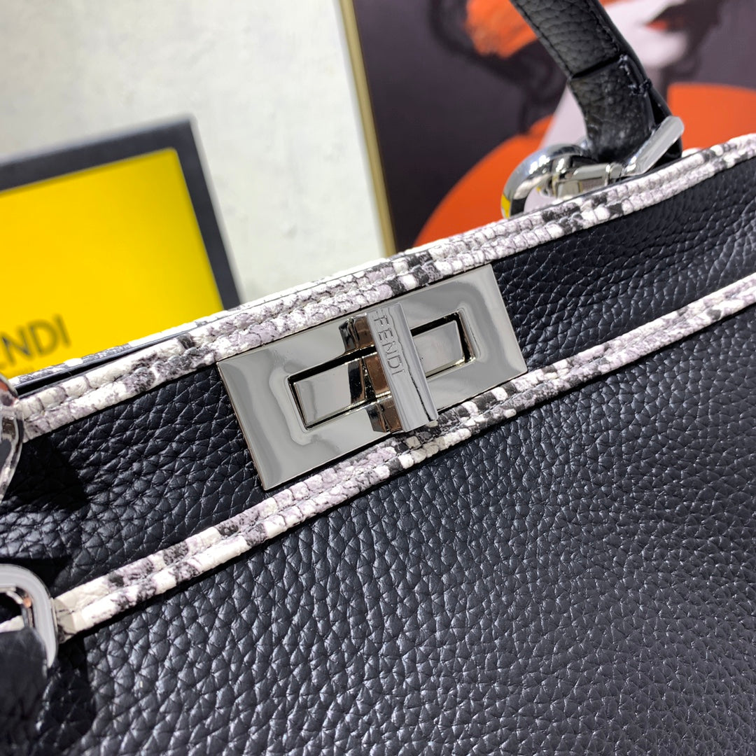Fendi Peekaboo Medium Black Leather Top Handle Bag with Shoulder Strap