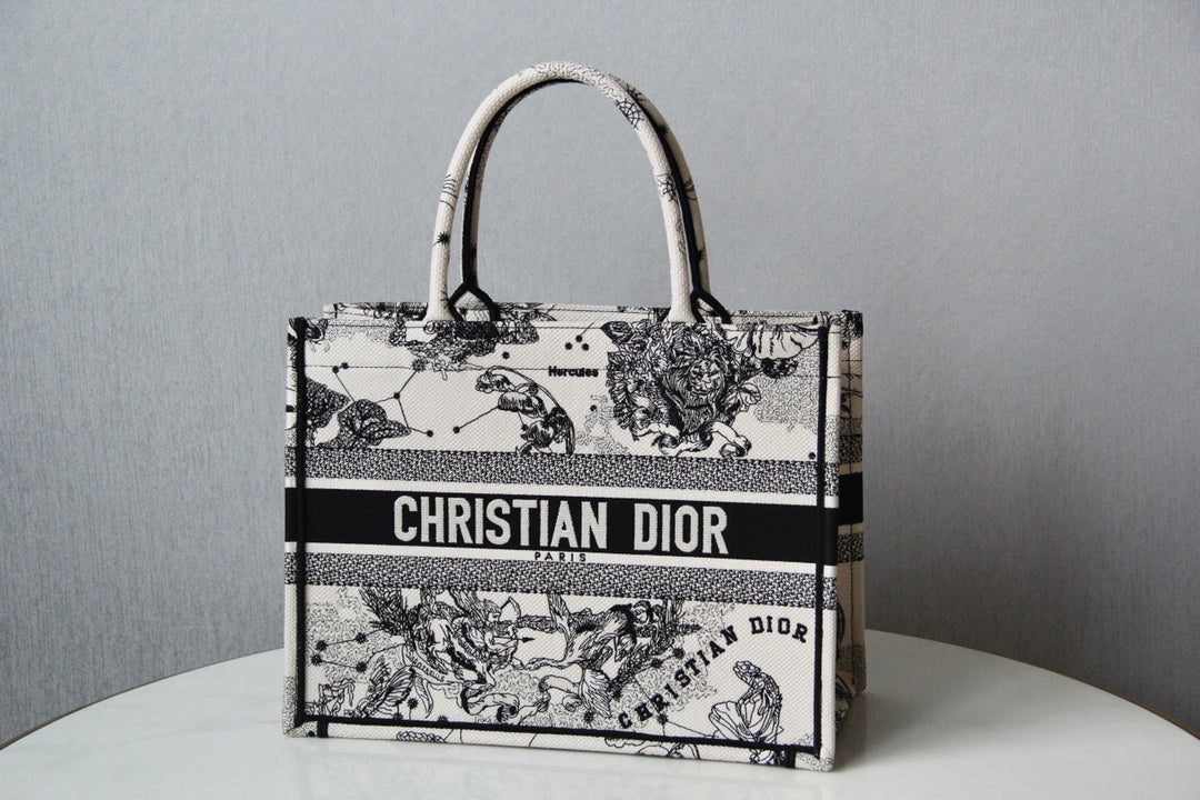Dior Black and White Zodiac Constellation Print Canvas Tote Bag