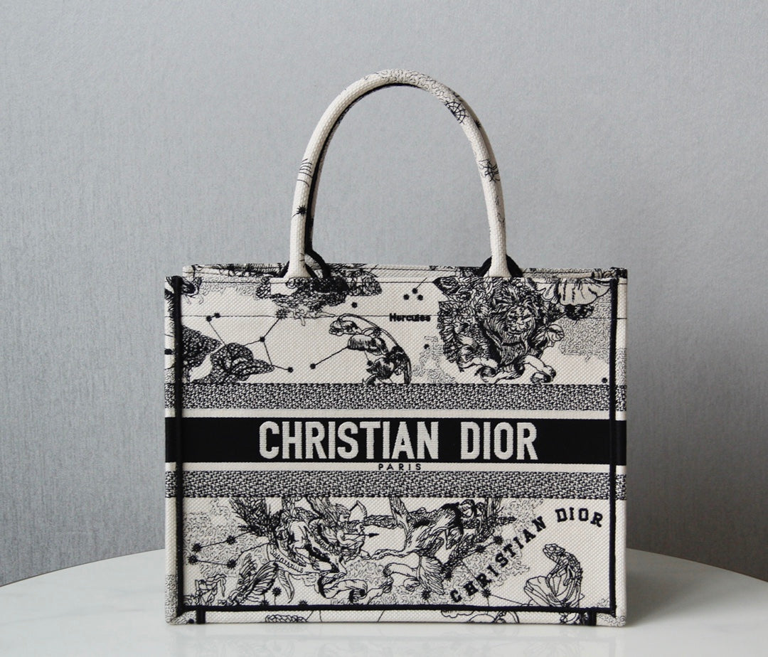 Dior Black and White Zodiac Constellation Print Canvas Tote Bag
