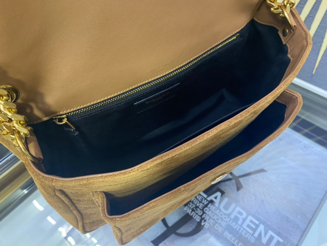 Saint Laurent Medium Niki Shoulder Bag in Tan Suede with Gold Hardware
