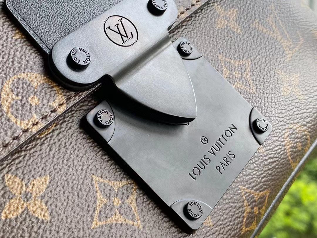 Louis Vuitton Brown Monogram Crossbody Messenger Bag with Black Strap