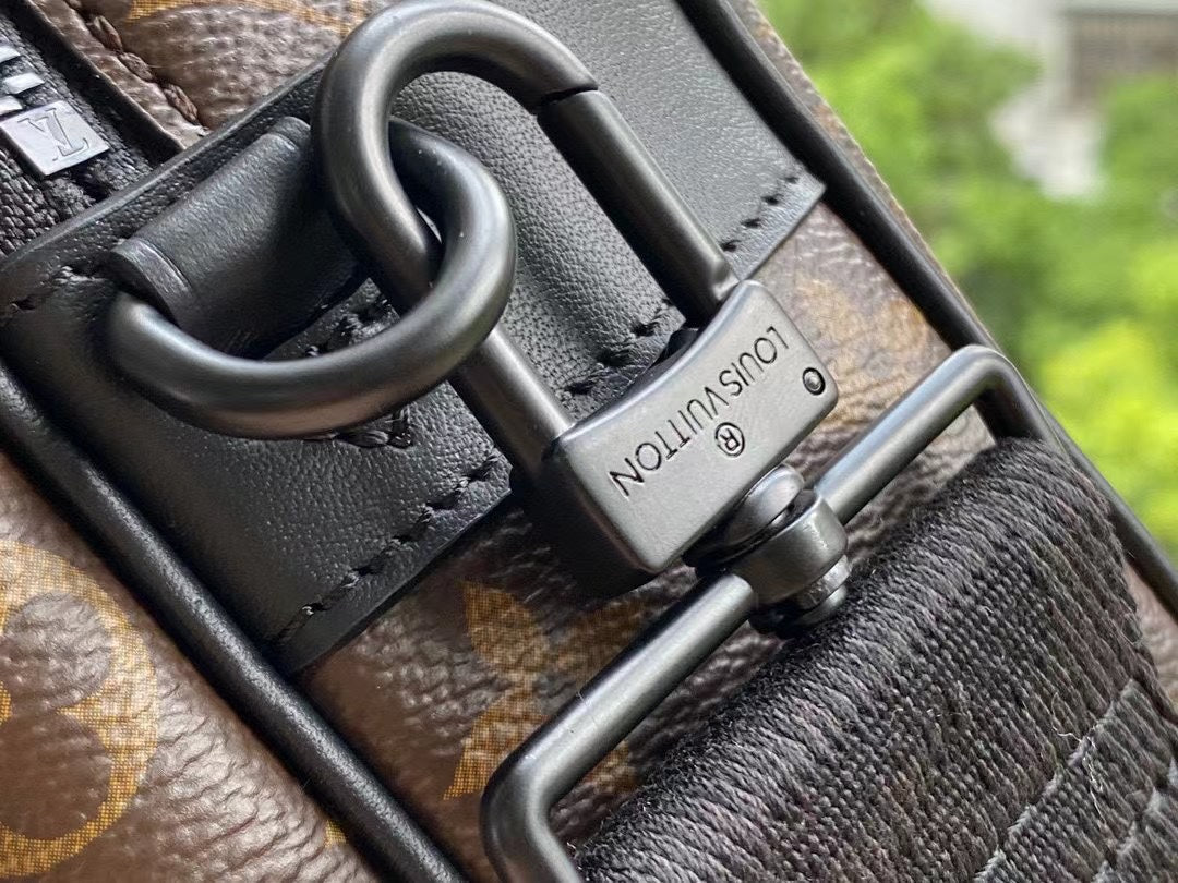 Louis Vuitton Brown Monogram Crossbody Messenger Bag with Black Strap