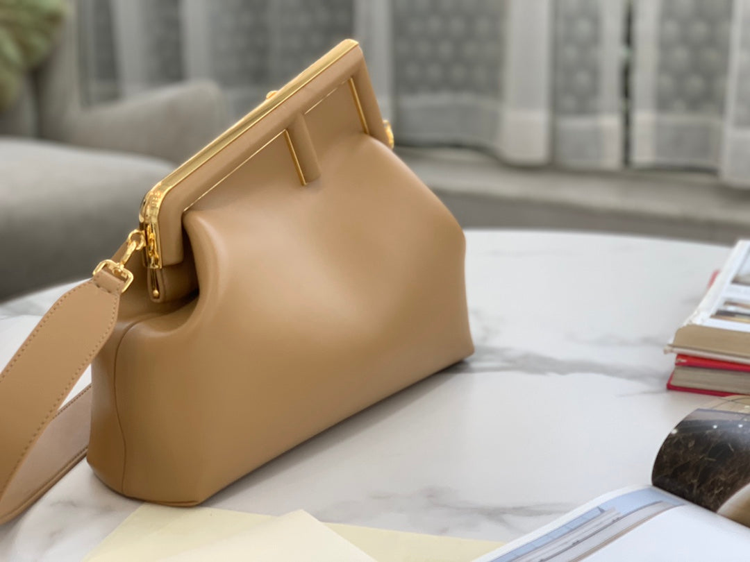 Tan Leather Asymmetric Frame Clutch Bag - Modern Women's Shoulder Bag