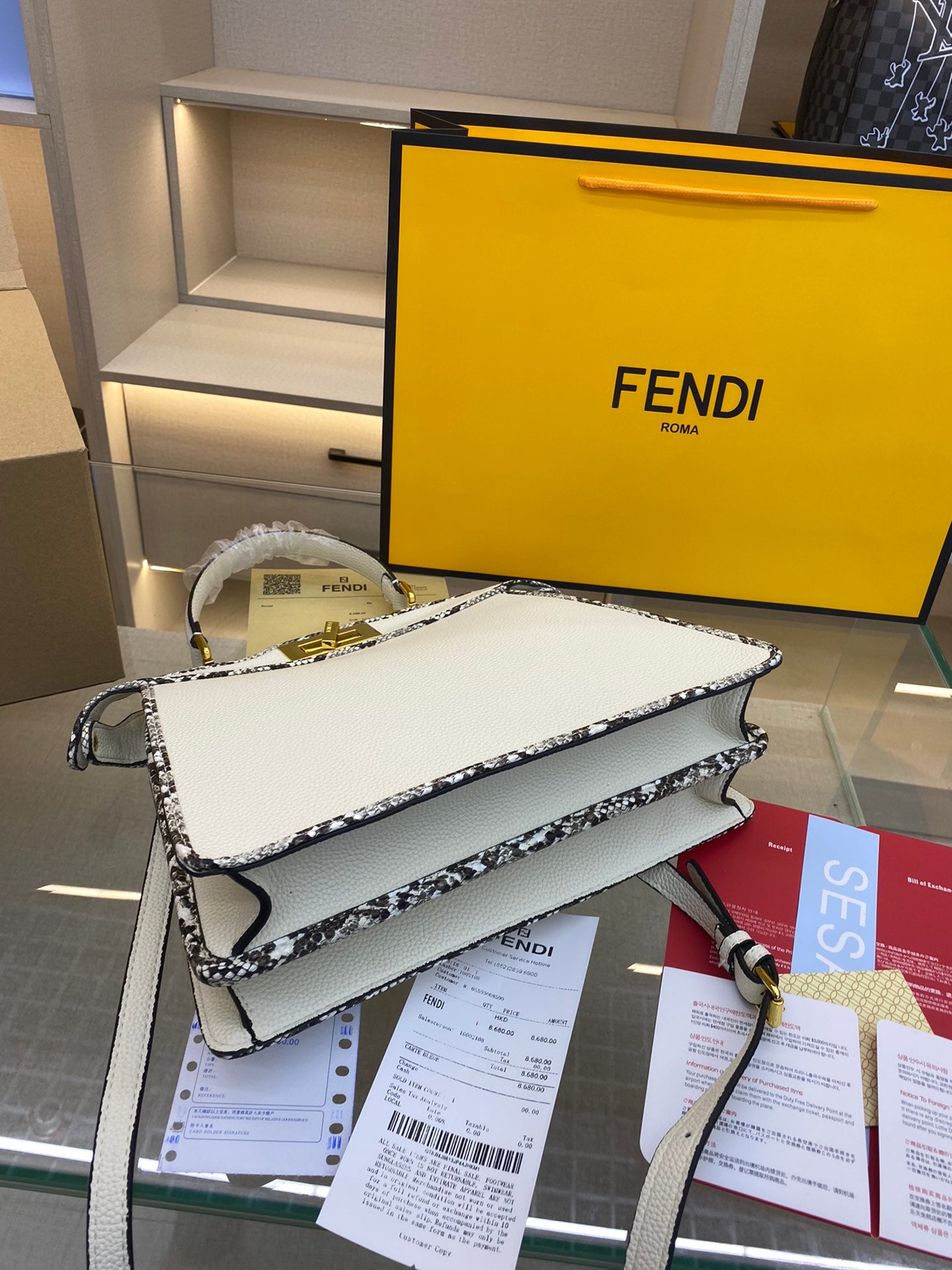 Fendi Peekaboo ISeeU Medium White Leather Handbag with FF Trim