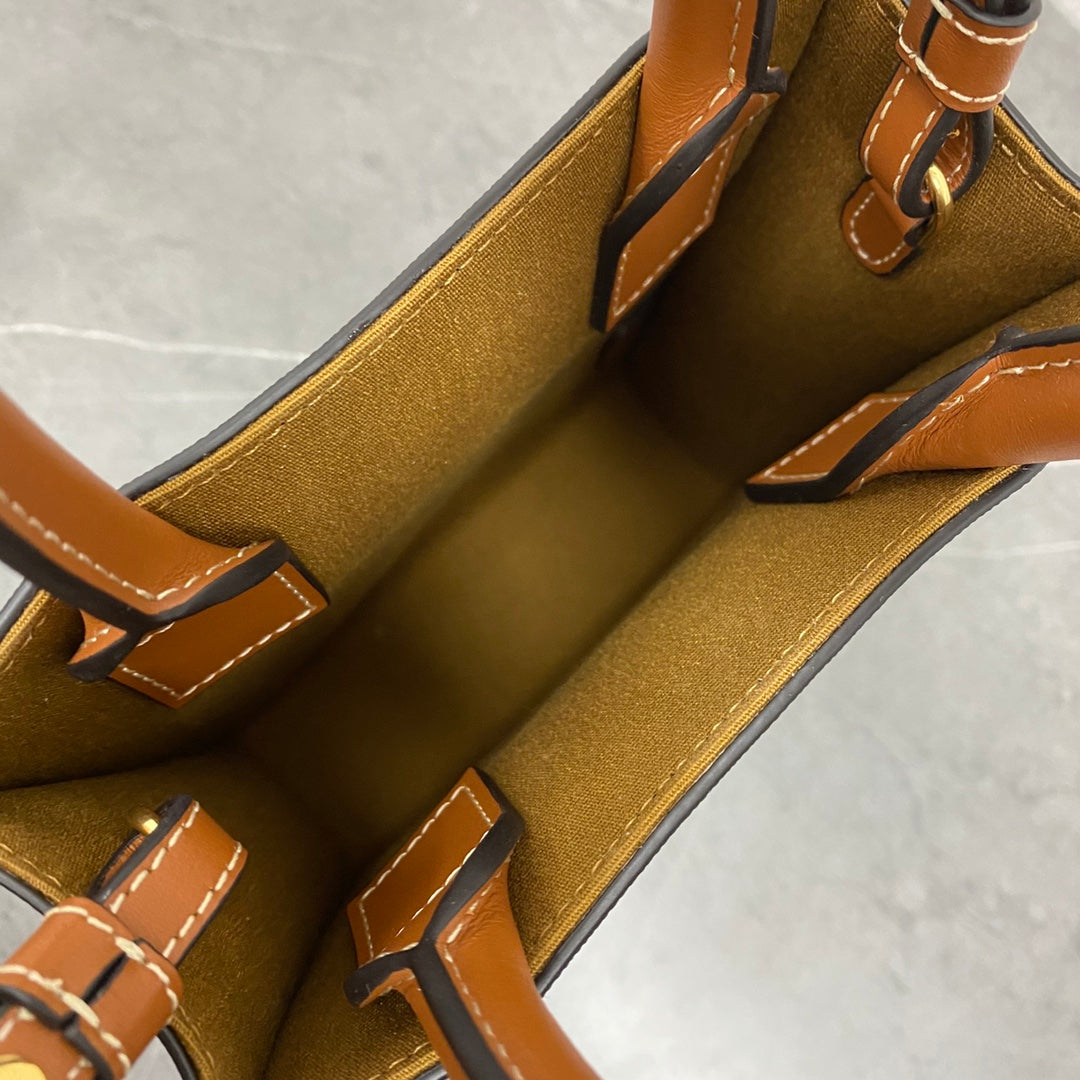 CELINE Mini Vertical Cabas in Triomphe Canvas and Calfskin - Tan