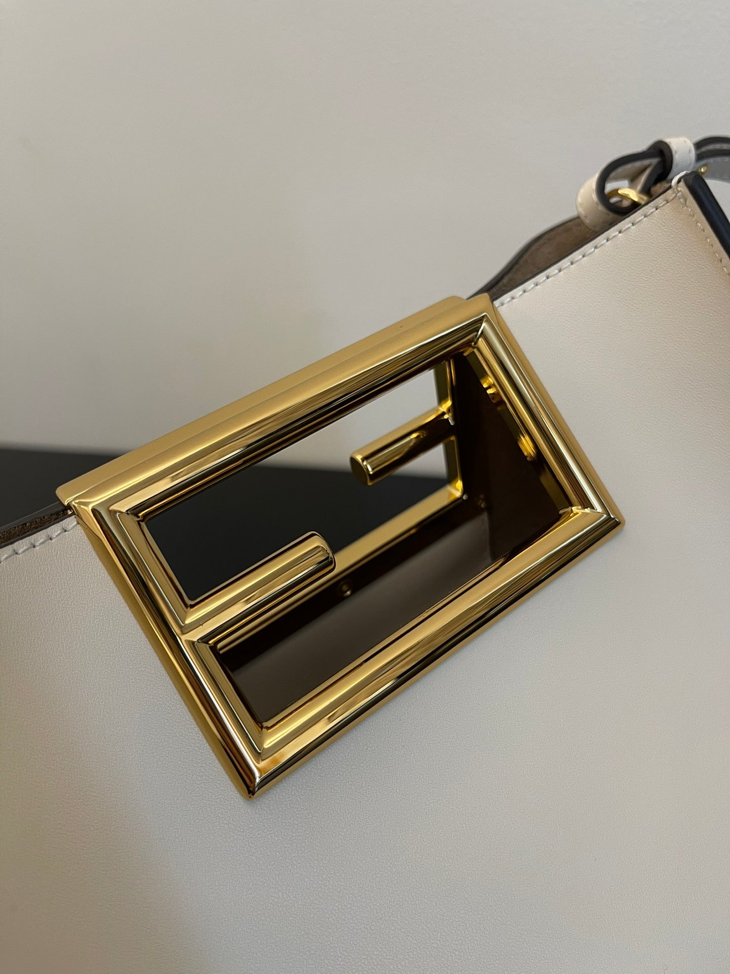 Fendi C'mon Mini White Leather Shoulder Bag with Gold Hardware